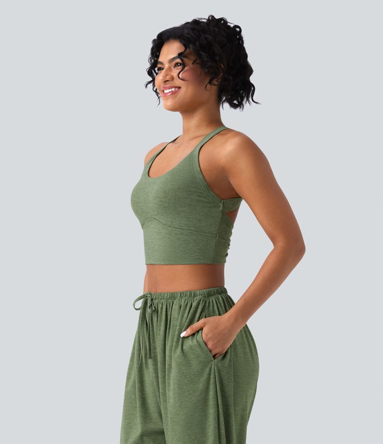 Backless Twisted Adjustable Buckle Skinny Cropped Heathered Casual Tank Top