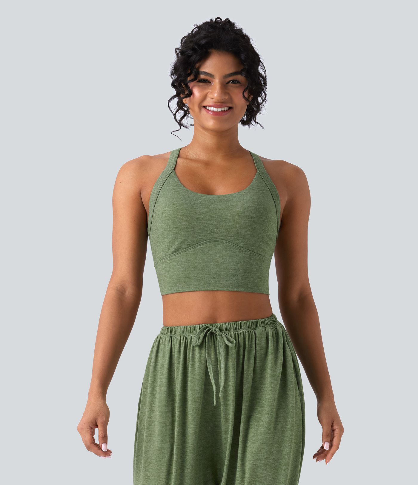 Backless Twisted Adjustable Buckle Skinny Cropped Heathered Casual Tank Top