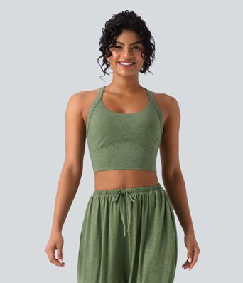 Backless Twisted Adjustable Buckle Skinny Cropped Heathered Casual Tank Top
