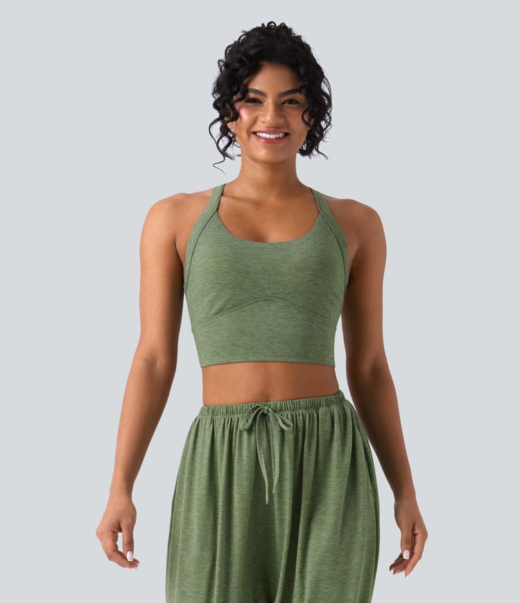Backless Twisted Adjustable Buckle Skinny Cropped Heathered Casual Tank Top