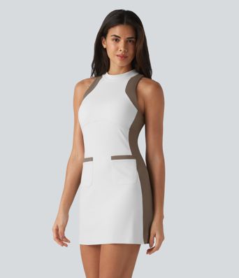 Halara UltraSculpt™ Mock Neck Sleeveless Color Block Mini Golf Dress with Pockets