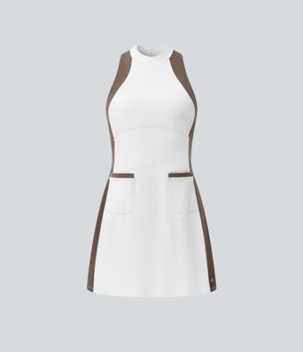 Halara UltraSculpt™ Mock Neck Sleeveless Color Block Mini Golf Dress with Pockets