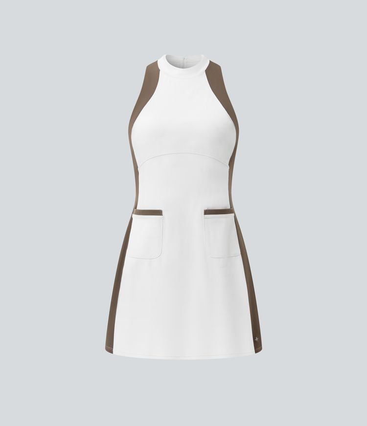Halara UltraSculpt™ Mock Neck Sleeveless Color Block Mini Golf Dress with Pockets