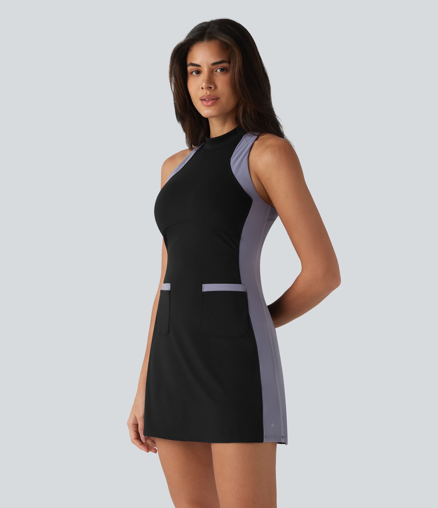 Halara UltraSculpt™ Mock Neck Sleeveless Color Block Mini Golf Dress with Pockets