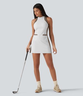 Halara UltraSculpt™ Mock Neck Sleeveless Color Block Mini Golf Dress with Pockets