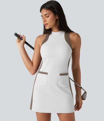 Halara UltraSculpt™ Mock Neck Sleeveless Color Block Mini Golf Dress with Pockets
