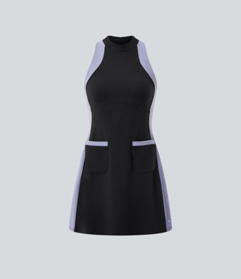 Halara UltraSculpt™ Mock Neck Sleeveless Color Block Mini Golf Dress with Pockets