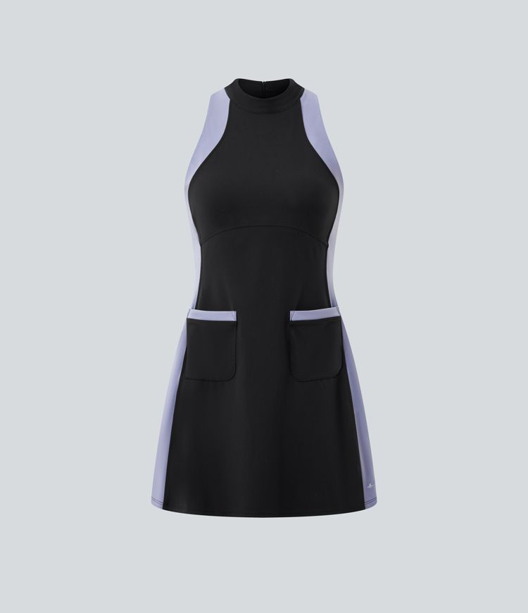 Halara UltraSculpt™ Mock Neck Sleeveless Color Block Mini Golf Dress with Pockets