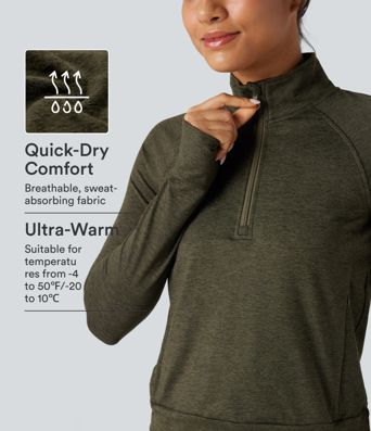 Half Zipper Thumb Holes Quick Dry Fleece Casual Heathered Sweatshirt with Pockets-UPF40+ Half Zipper Thumb Holes Quick Dry Fleece Casual Heathered Sweatshirt with Pockets-UPF40+