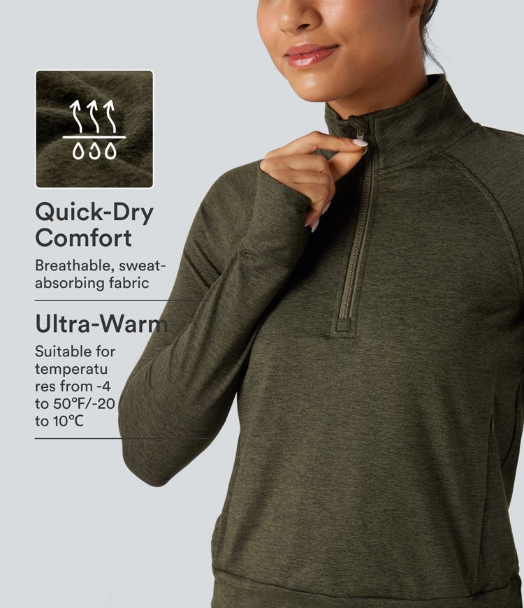 Half Zipper Thumb Holes Quick Dry Fleece Casual Heathered Sweatshirt with Pockets-UPF40+ Half Zipper Thumb Holes Quick Dry Fleece Casual Heathered Sweatshirt with Pockets-UPF40+
