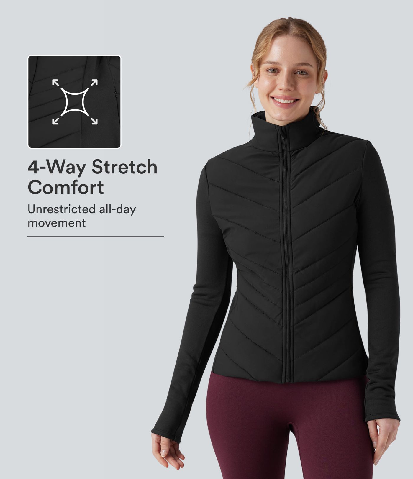PuffFlex Stand Collar Zipper Long Sleeve Running Quilted Jacket with Pockets PuffFlex Stand Collar Zipper Long Sleeve Running Quilted Jacket with Pockets