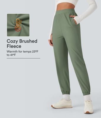 Durable Water Repellent High Waisted Fleece Running Joggers with Pockets