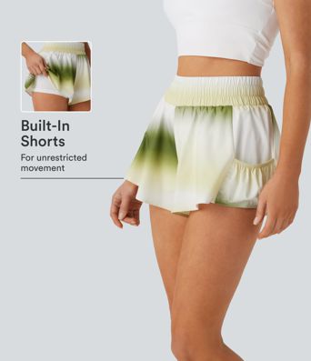 Shorts de yoga ombré à taille haute, avec poches, amples, 2-en-1