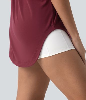 Top de yoga et de sport asymétrique à une épaule, manches courtes, ourlet arrondi hi‑lo (plus court devant, plus long derrière), à séchage rapide, avec soutien‑gorge intégré