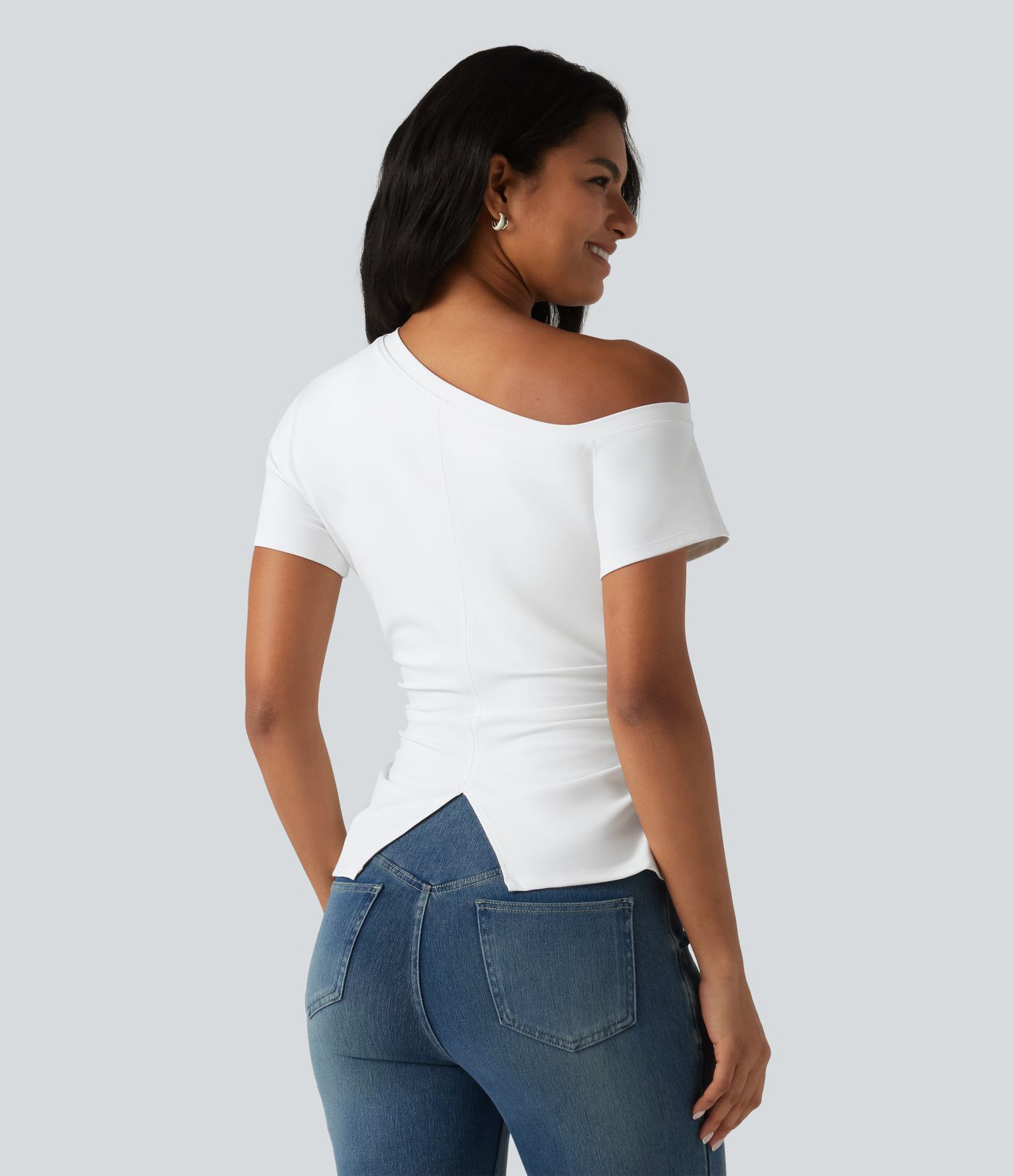 SoftlyZero™ Airy One-Shoulder Ruched Split Built-in Bra Cool Touch Casual T-Shirt