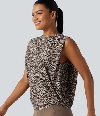 Round Neck Leopard Print Workout Tank Top