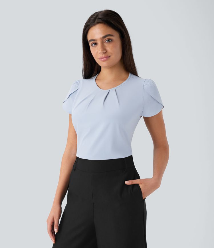 Breezeful™ Round Neck Short Sleeve Keyhole Back Quick Dry Work Top