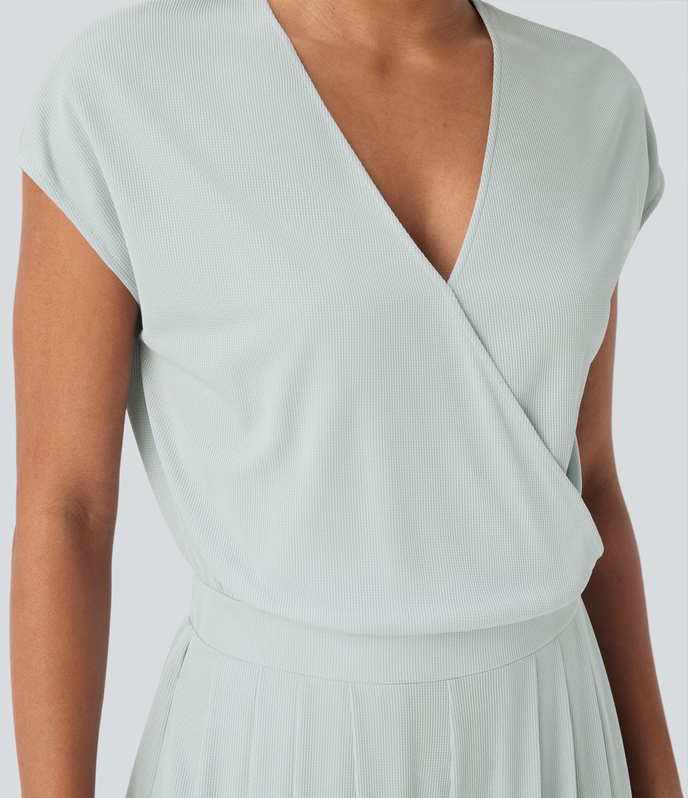 Encolure en V, manches courtes, avec poches, jambes larges, fluide, en tissu gaufré (waffle), combinaison décontractée — Édition Easy Peezy