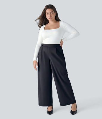 Hohe Taille Taschen Gerade Bein Arbeitshose in Übergröße