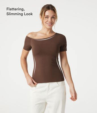 Halara Cotton Jersey One-Shoulder Built-in Bra Casual T-Shirt B-DD Cups