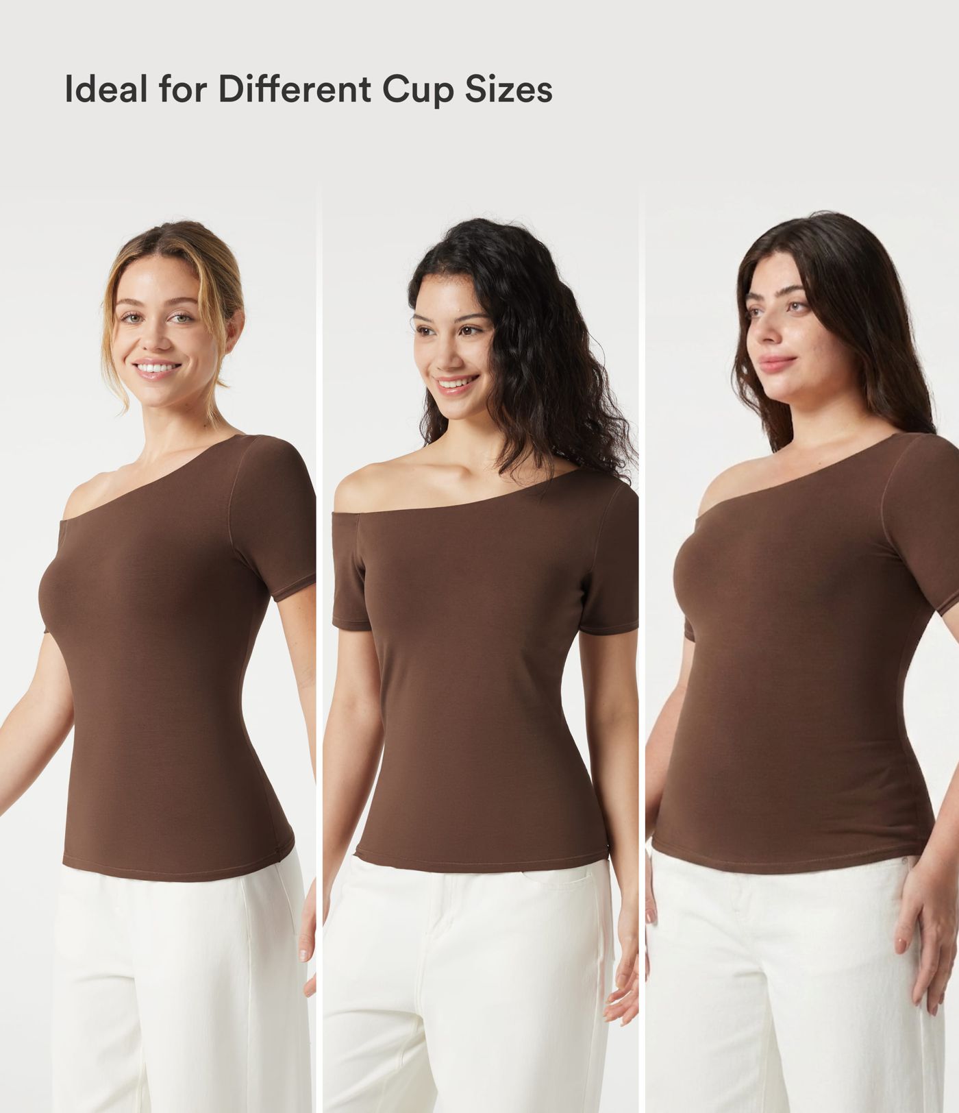 Halara Cotton Jersey One-Shoulder Built-in Bra Casual T-Shirt B-DD Cups