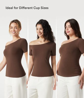 Halara Cotton Jersey One-Shoulder Built-in Bra Casual T-Shirt B-DD Cups