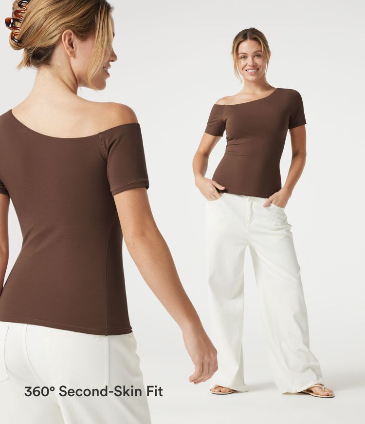 Halara Cotton Jersey One-Shoulder Built-in Bra Casual T-Shirt B-DD Cups
