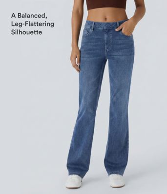 Halara Flex™ High Waisted Pockets Washed Casual Bootcut Jeans