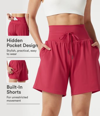 SoftlyZero™ Airy Ultra High-Waist Drawstring 2-in-1 Cool Touch Yoga Shorts 7" with Pockets