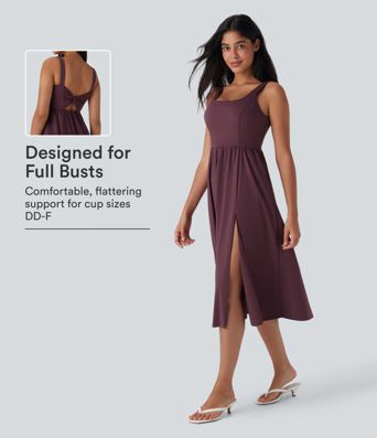 SoftlyZero™ Airy Padded  Midi Casual Dress with Pockets DD-F Cups