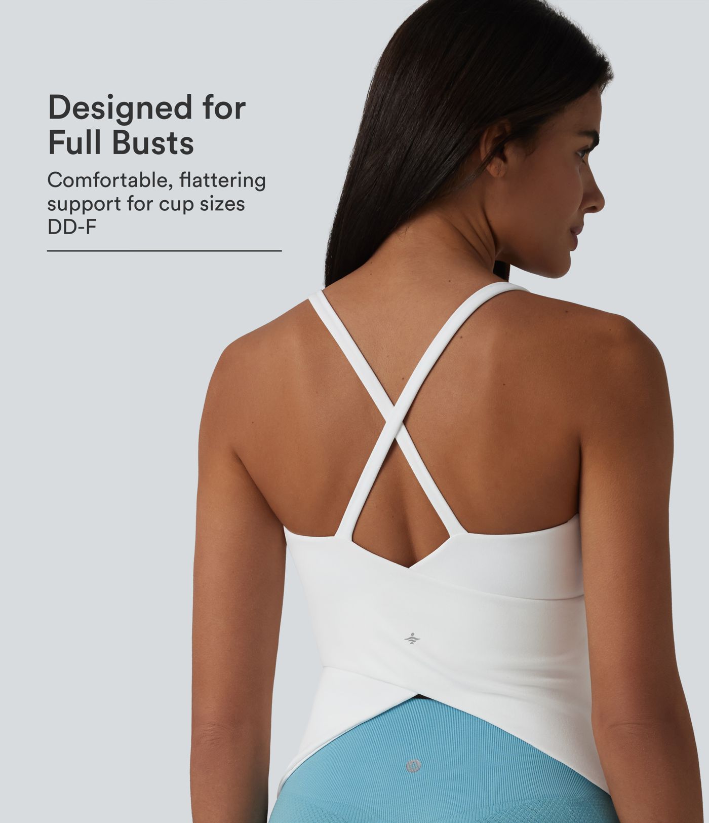 Caraco de yoga col rond échancré à dos croisé et ourlet croisé avec brassière intégrée — Bonnets E-G Caraco de yoga col rond échancré à dos croisé et ourlet croisé avec brassière intégrée — Bonnets E-G