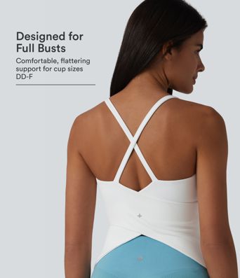 Caraco de yoga col rond échancré à dos croisé et ourlet croisé avec brassière intégrée — Bonnets E-G Caraco de yoga col rond échancré à dos croisé et ourlet croisé avec brassière intégrée — Bonnets E-G
