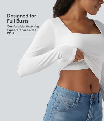 Square Neck Push-Up 2-in-1 Long Sleeve Ruched Casual T-Shirt E-G Cups Square Neck Push-Up 2-in-1 Long Sleeve Ruched Casual T-Shirt E-G Cups