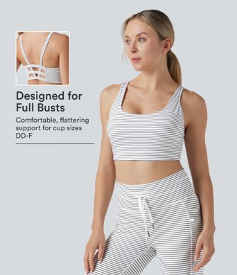Yoga-Sport-BH, leichte Unterstützung, U-Ausschnitt mit Cut-out, Streifen, Körbchengrößen D-F