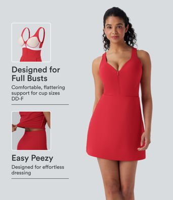 SoftlyZero™ Copas Push-Up Moldeadas Suaves con Cremallera 2 en 1 Vestido Activo de Yoga con Bolsillos-Fácil Peezy Copas D-F
