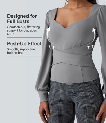Sweetheart Neck Push-Up Puff Long Sleeve Work Top E-G Cups