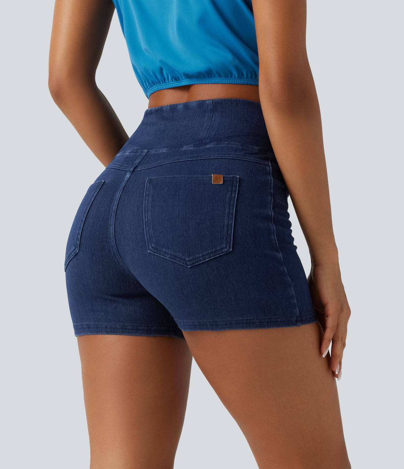 Halara Flex™ High Waisted Crossover Pocket Denim Casual Shorts 3" Halara Flex™ High Waisted Crossover Pocket Denim Casual Shorts 3"
