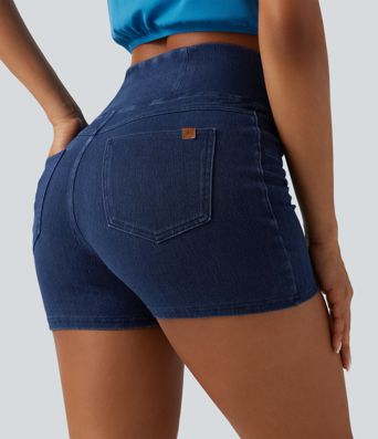 Halara Flex™ High Waisted Crossover Pocket Denim Casual Shorts 3" Halara Flex™ High Waisted Crossover Pocket Denim Casual Shorts 3"