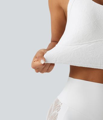 Débardeur de yoga SoftlyZero™ dos nu torsadé avec dentelle contrastée, coussinets amovibles et protection solaire UPF 50+