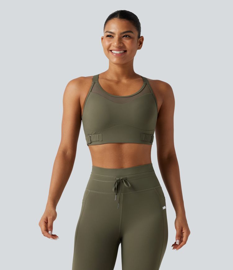 Medium Support Crisscross Back Adjustable Buckle Breathable Mesh Built-in Bra Cool Touch Quick Dry Training Sports Bra-UPF50+ Medium Support Crisscross Back Adjustable Buckle Breathable Mesh Built-in Bra Cool Touch Quick Dry Training Sports Bra-UPF50+