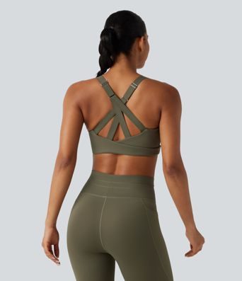 Medium Support Crisscross Back Adjustable Buckle Breathable Mesh Built-in Bra Cool Touch Quick Dry Training Sports Bra-UPF50+ Medium Support Crisscross Back Adjustable Buckle Breathable Mesh Built-in Bra Cool Touch Quick Dry Training Sports Bra-UPF50+