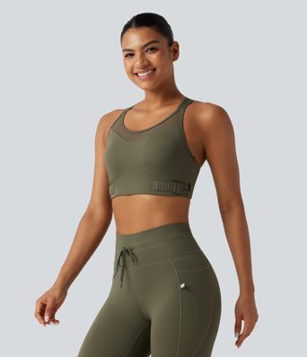 Medium Support Crisscross Back Adjustable Buckle Breathable Mesh Built-in Bra Cool Touch Quick Dry Training Sports Bra-UPF50+ Medium Support Crisscross Back Adjustable Buckle Breathable Mesh Built-in Bra Cool Touch Quick Dry Training Sports Bra-UPF50+