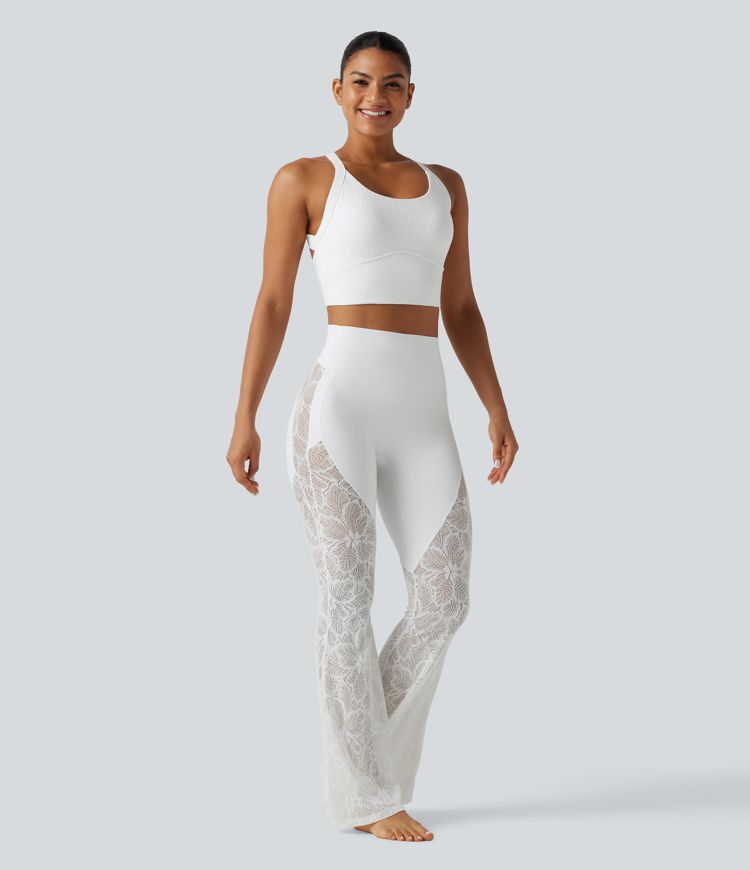 Débardeur de yoga SoftlyZero™ dos nu torsadé avec dentelle contrastée, coussinets amovibles et protection solaire UPF 50+