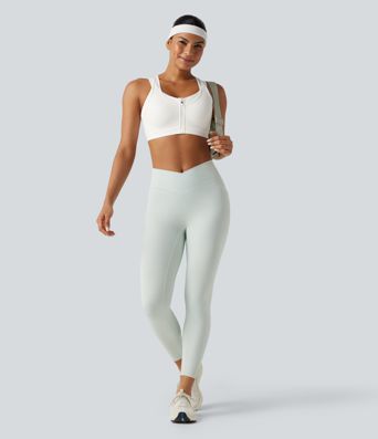 Brassière de sport d'entraînement maintien moyen col rond échancré dos nageur avec fermeture éclair, mesh contrasté et coussinets non amovibles Brassière de sport d'entraînement maintien moyen col rond échancré dos nageur avec fermeture éclair, mesh contrasté et coussinets non amovibles