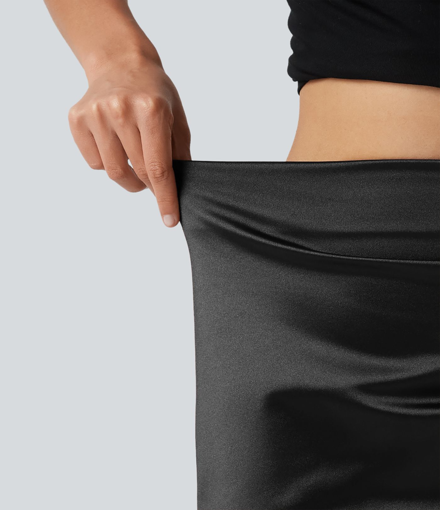 High Waisted Ruched Crossover Hem 2-in-1 Bodycon Satin Mini Casual Skirt High Waisted Ruched Crossover Hem 2-in-1 Bodycon Satin Mini Casual Skirt
