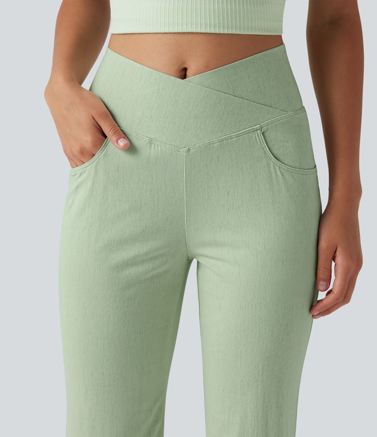 Crossover High-waisted Casual Stretch Linen Balloon Joggers with Pockets Crossover High-waisted Casual Stretch Linen Balloon Joggers with Pockets