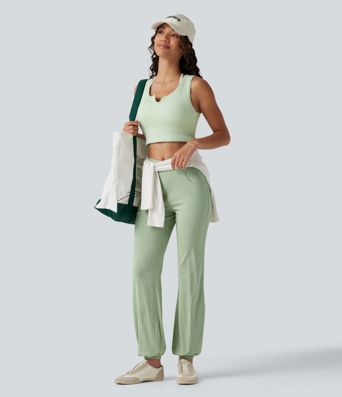 Crossover High-waisted Casual Stretch Linen Balloon Joggers with Pockets Crossover High-waisted Casual Stretch Linen Balloon Joggers with Pockets