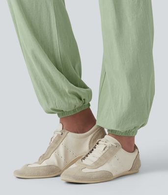 Crossover High-waisted Casual Stretch Linen Balloon Joggers with Pockets Crossover High-waisted Casual Stretch Linen Balloon Joggers with Pockets