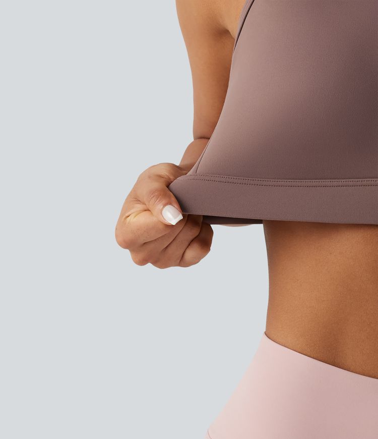 Medium Support U-Neck Backless Adjustable Buckle Molded Spacer Training Sports Bra