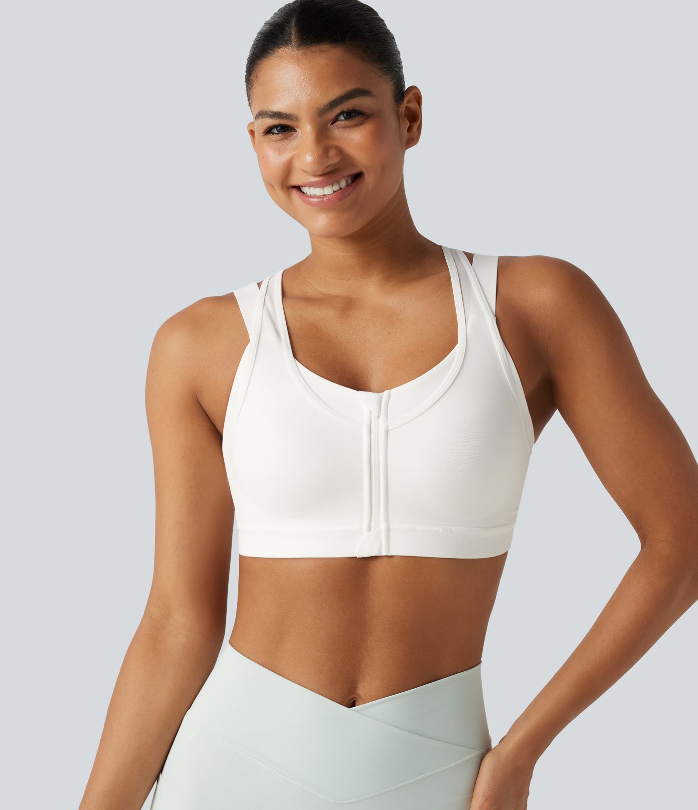 Medium Support Scoop Neck Zip Fly Racerback Contrast Mesh Non-Removable Pad Training Sports Bra